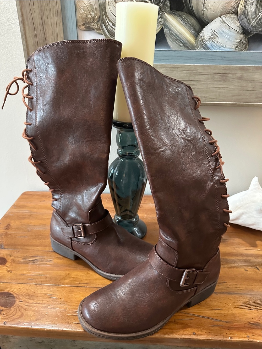 Women's Brown Over-the-Knee Lace-Up Riding Boots New without box